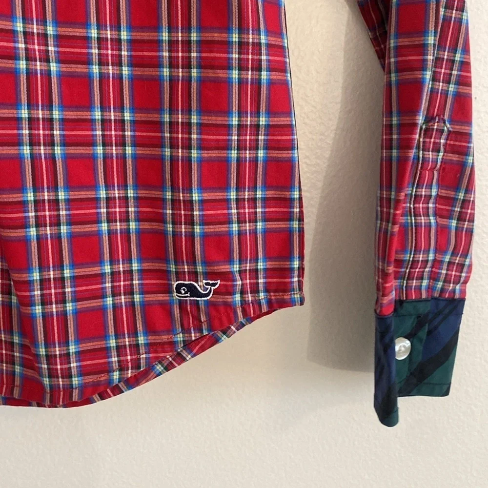 Vineyard Vines Holiday Plaid Kids Cotton Button Down Blouse girls size XS (5-6)